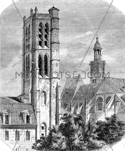 Napoleon High School. The Tower of Clotilde, nineteenth century, vintage engraved illustration. Magasin Pittoresque 1857.