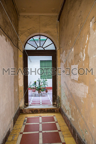 Cadiz Spain- March 31: entry to typical house of this city, popular architecture of the XIXth century, traditional architecture in Cadiz, Andalusia, southern Spain