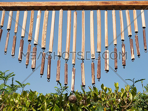 Wooden outdoor decoration arranged symitricaly