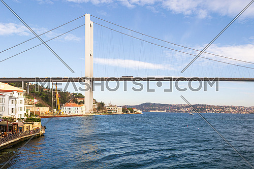 Day shot of Bosporus Bridge from the sea, Ortakoy, Istanbul, Turkey