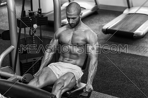 Attractive Young Man Doing Leg Exercises With Machine In Gym