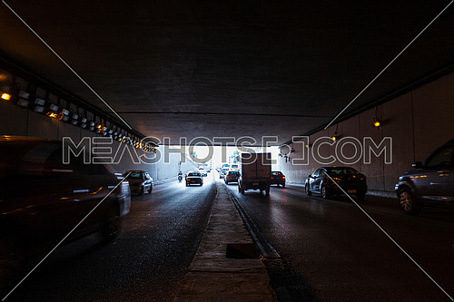 long Shot for traffic from inside  Al Thawra Tunnel at Daytime