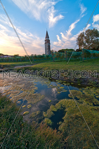 Venice Burano Mazorbo vineyard with "campanile" belltower of Saint Caterina on background