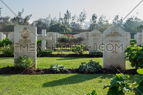 Cairo, Egypt - December 7, 2016: Heliopolis Commonwealth War Cemetery, contains 1742 burials of the Second World War, opened in October 1941