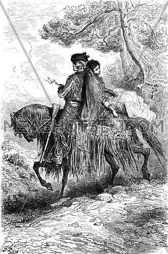 Smuggler Ronda and maja, vintage engraved illustration. Le Tour du Monde, Travel Journal, (1865).