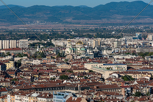 Sofia, Bulgaria - 28 September 2018: Beautiful panoramic view over Sofia cityscape