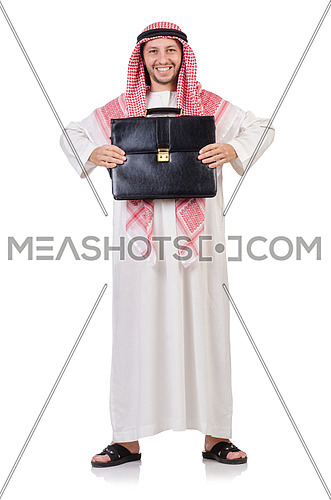 Arab businessman  with briefcase  isolated on white