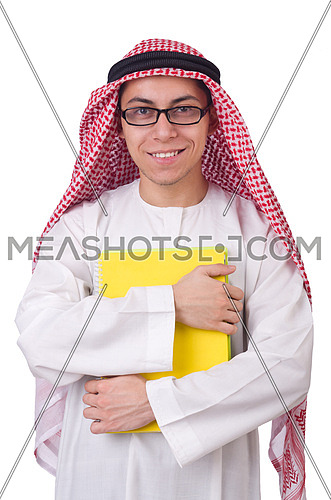 Arab student isolated on white
