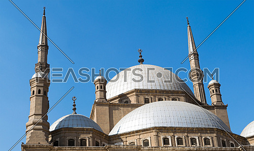 Domes of The great Mosque of Muhammad Ali Pasha (Alabaster Mosque), situated in the Citadel of Cairo, Egypt, commissioned by Muhammad Ali Pasha 1830 - 1848. Considered as one of the landmarks of Cairo
