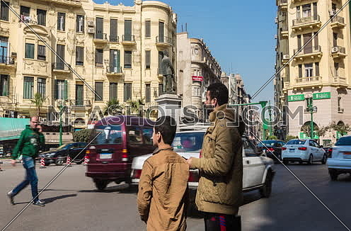 Fixed Shot for Traffic at Talat Harb Square at Cairo at Day