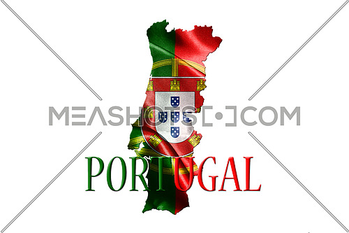 Portugal National Flag With Map Of Portugal And Name Of The Country Isolated On White Background 3D illustration