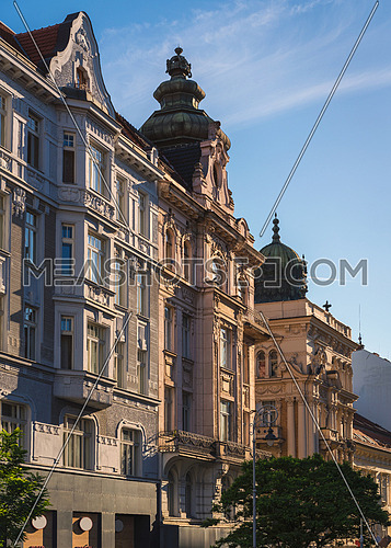 Beautiful facades of the historical buildings in Brno.