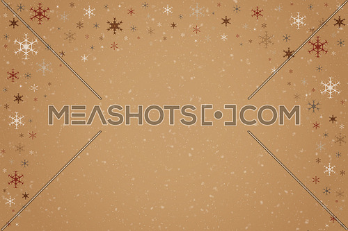 Abstract beige and brown Christmas holiday winter background frame of falling snowflakes