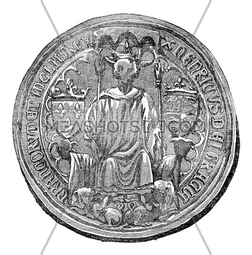 Seal of Henry IV, vintage engraved illustration. Colorful History of England, 1837.