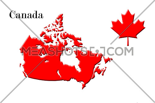 Canadian Map With National Flag and Maple Leaf On White Background 3D Rendering