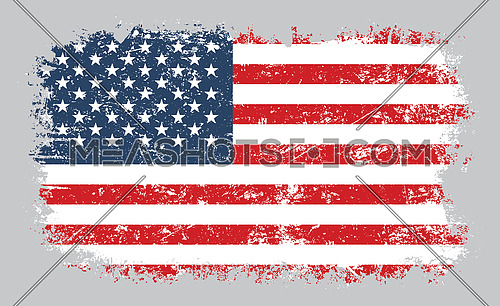 Vector illustration of grunge old distressed American flag isolated on grey background