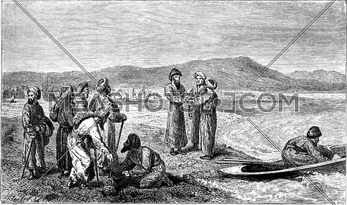 Vambery by Khandjian Chief Turkoman Gumustepe was on the edge of the Caspian Sea, vintage engraved illustration. Le Tour du Monde, Travel Journal, (1865).