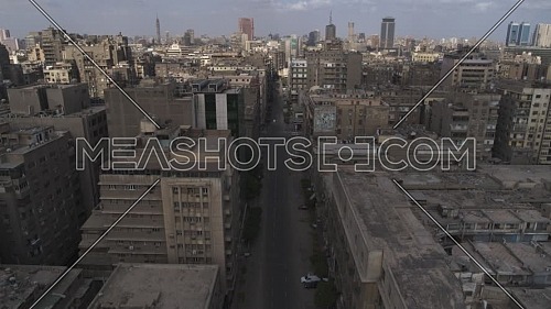 Aerial shot flying over Cairo Downtown empty streets during the corona pandemic lockdown by day 10 April 2020
