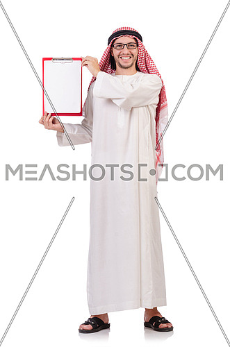 Arab man with binder isolated on white
