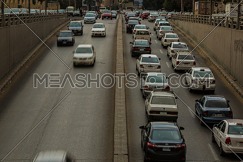 Long Shot for traffic from above  Al Thawra Tunnel at Daytime