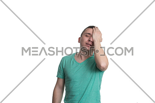 Portrait Of Man Thinking - Daydreaming Trying Hard To Remember Something Looking Up  - Isolated White Background