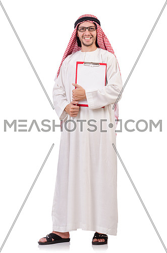 Arab man with binder isolated on white