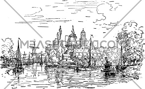 View Zwolle, vintage engraved illustration. Journal des Voyage, Travel Journal, (1880-81).