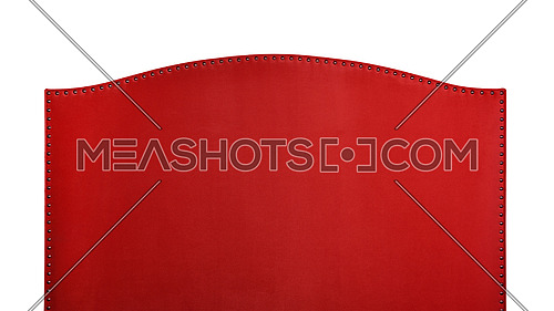 Red soft velvet fabric shaped bed headboard isolated on white background, front view