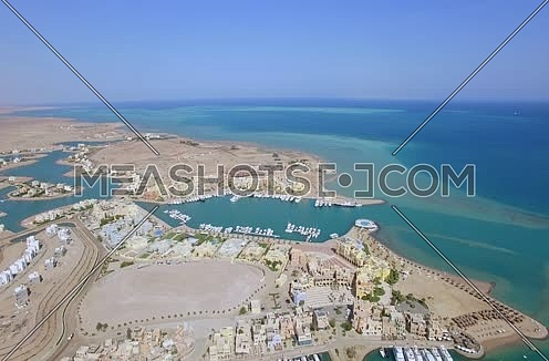 Zoom Out using Drone shot flying above Al Gouna at Day 