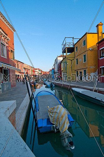 Italy Venice Burano island with traditional colorful houses