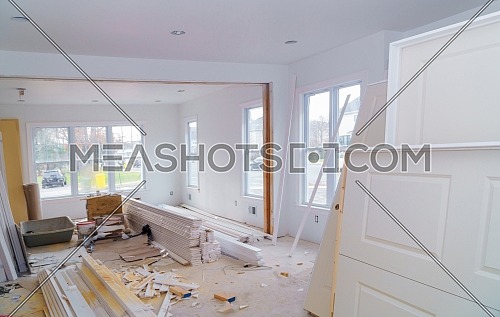 Construction material for under construction, remodeling and renovation from room white door and molding