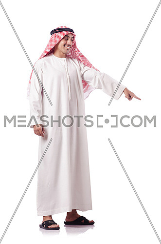 Arab man pressing virtual buttons