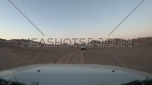 Front shot for Safari car driving in Wadi Agarat, Sinai at day
