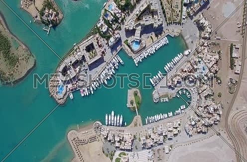 Zoom in using Drone shot flying above Al Gouna at Day 