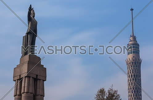 Fixed Shot for Cairo Tower and Saad Zagloul Statue at Day