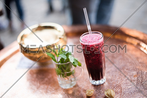 Refreshing middle eastern traditional drink served on a platter