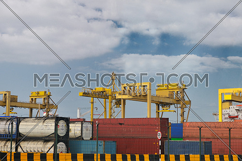 large container ship leaving the container port terminal
