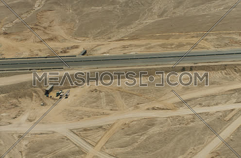 Arial shot form Helicopter for raod in the desert in Suez at day