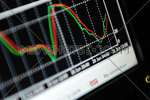stock market graph on big lcd display closeup macro