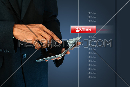 Business man with online button