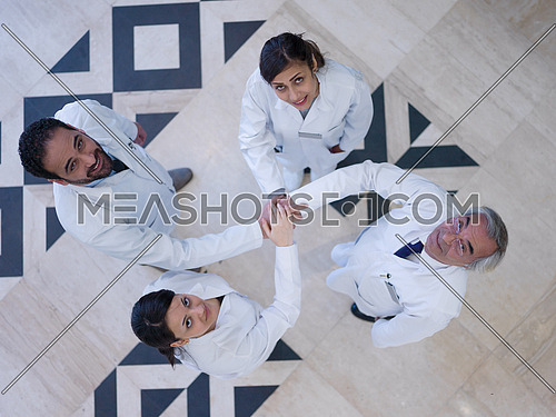 top view of medical staff in meeting together in hospital