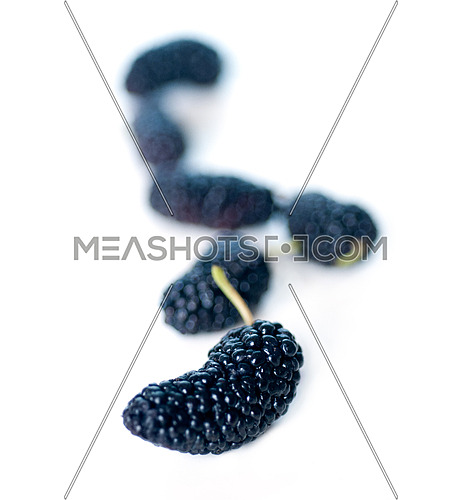 fresh ripe mulberry over white extreme closeup DOF