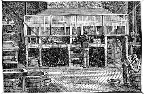 Oven and gilder shop, vintage engraved illustration. Industrial encyclopedia E.-O. Lami - 1875.