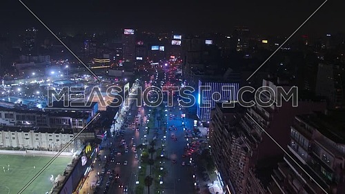 Fly Over for Al Mohandseen area revealing Gamet AL Dowal Street 22th of March 2018 in Giza  at Night