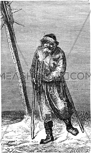 Beggar in Lithuania, vintage engraved illustration. Le Tour du Monde, Travel Journal, (1865).
