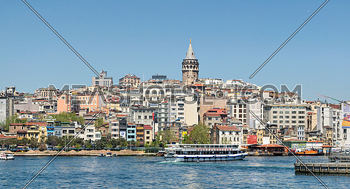 Istanbul, Turkey - April 25, 2017: City view of Istanbul from the sea overlooking Galata Tower