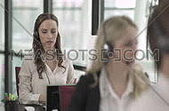 Call center employees helping clients customer support concept