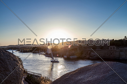 Long Shot for the River Nile in Aswan at sunset