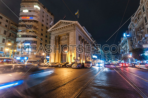 Long Low angel shot for Stock Market Bulding in Alexandria at night