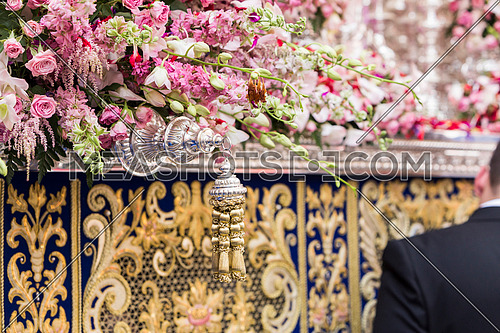 Detail of floral ornamentation on a throne of Holy week, Linares, Andalusia, Spain